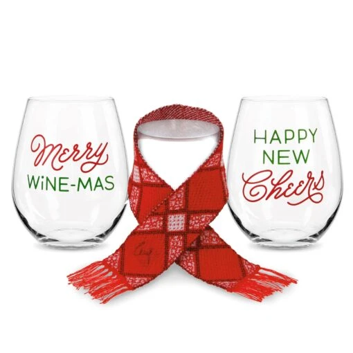 Hallmark Wine Glasses And Scarf Festive Friend Bundle -Hario Store 0001XKT5049