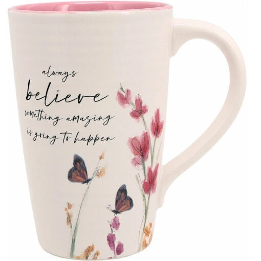 Meadows Of Joy Butterfly Floral 17 Oz. Mug Always Believe Something Amazing Is Going To Happen -Hario Store 13211