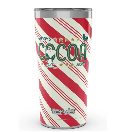 Christmas Peanuts™ Snoopy's Cocoa Shoppe With Candy Cane Stripes 20 Oz Stainless Steel Tervis Tumbler Cup With Slider Lid -Hario Store 1418640