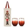 Hallmark Nutcracker Bottle Bag And Stemless Wine Glasses Holiday Gift Bundle, Set Of 3 -Hario Store 1XKT5075