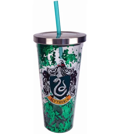 Harry Potter Slytherin Glitter Cup With Straw 20 Oz. -Hario Store 21316