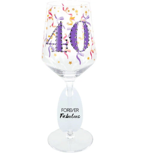 40 Birthday Wine Glass With Gemstone 17 Oz. -Hario Store 24432