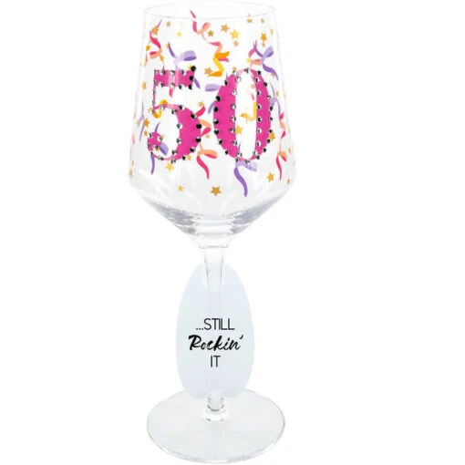 50 Birthday Wine Glass With Gemstone 17 Oz. -Hario Store 24433