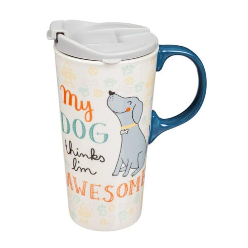 My Dog Thinks I'm Awesome 17 Oz. Travel Cup With Lid And Box -Hario Store 3 CTC5834 D