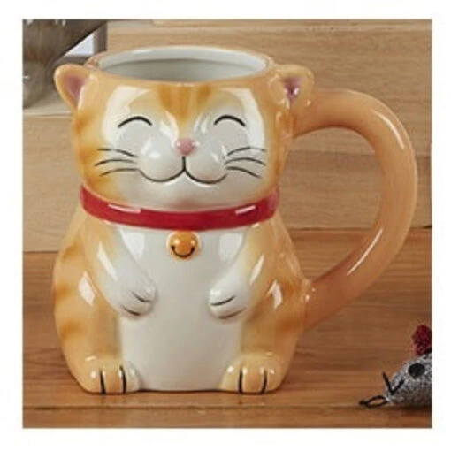 Sculpted 3-Dimensional 18 Oz. Cat Mug Orange Ginger Tabby Cat -Hario Store 37390