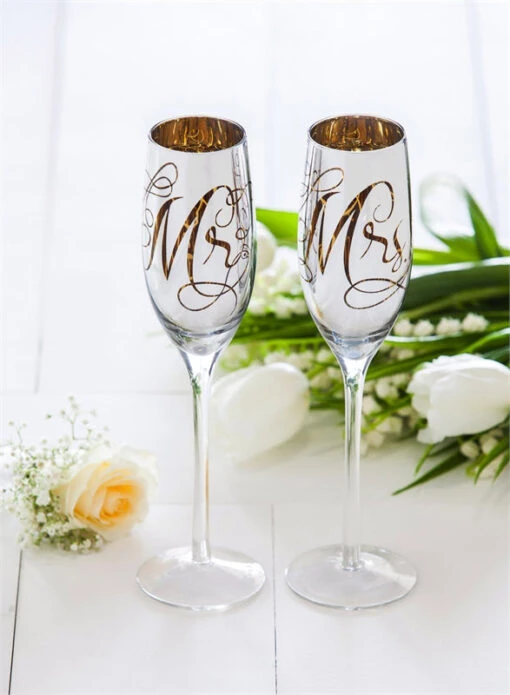 Mr & Mrs Champagne Flutes In Silver Metallic Set Of 2 -Hario Store 3CCF6390 2