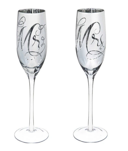 Mr & Mrs Champagne Flutes In Silver Metallic Set Of 2 -Hario Store 3CCF6390