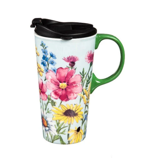 Spring Wildflowers Ceramic 17 Oz. Travel Cup With Matching Gift Box -Hario Store 3CTC017940