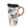 Rooster Collage Ceramic 17 Oz. Travel Cup With Matching Gift Box -Hario Store 3ctc017947