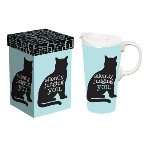 Cat Silently Judging You Ceramic Perfect Travel Cup, 17oz., With Gift Box -Hario Store 3ctc100452