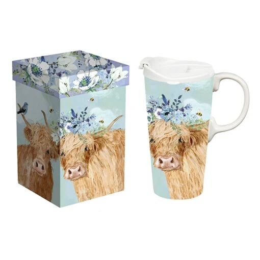 Brown Cows With Bees Ceramic Perfect Travel Cup, 17oz., With Gift Box -Hario Store 3ctc109824