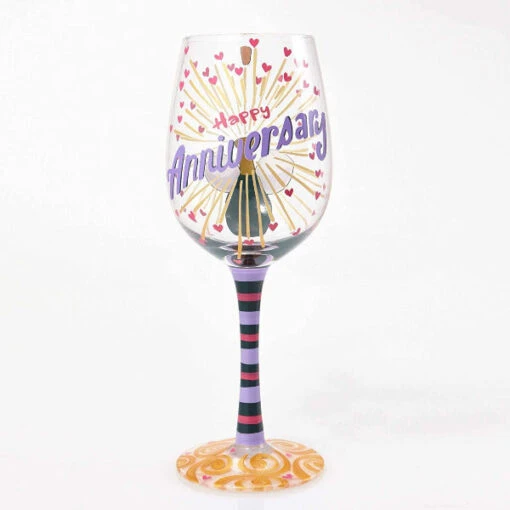 Lolita Glassware From Enesco Happy Anniversary Wine Glass -Hario Store 4054093