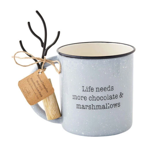 Mud Pie Gray Enamel Mug And Marshmallow Skewer, Set Of 2 -Hario Store 43500103G