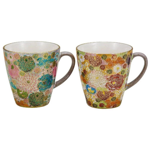 Kutani Ware Hanazume Floral Paired Mugs -Hario Store 4409140S1