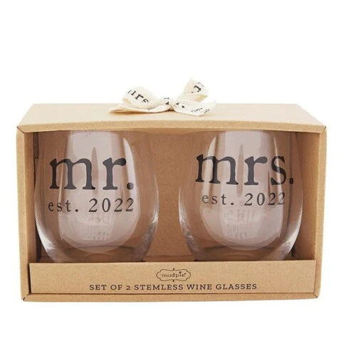 Est. 2022 Mr. & Mrs. Stemless Wine Glasses Set -Hario Store 44600078