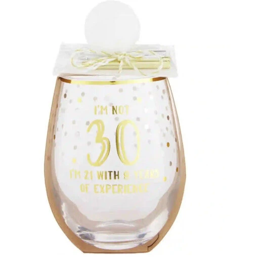 I'm Not 30 I'm 21 With 9 Years Of Experience 30th Birthday Stemless Wine Glass & Candle Set -Hario Store 44600084