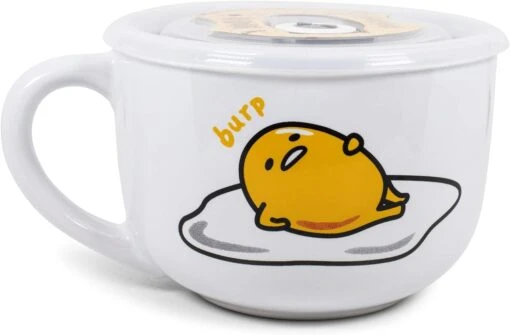 Silver Buffalo Sanrio Gudetama Burp Late Night Snack Lazy Egg Ceramic Soup Mug With Vented Plastic Lid, 24 Ounces -Hario Store 618L6CSHudL. AC SL1500