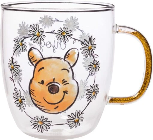 Silver Buffalo Disney Winnie The Pooh Enjoy The Little Things Glitter Handle Glass Mug, 14 Ounces -Hario Store 814jJPABGNS. AC SL1500