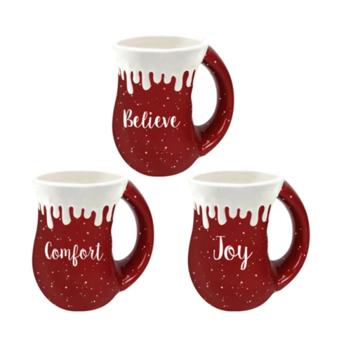 16 Oz. Holiday Drip Red Cozy Mug - Believe, Comfort, Joy -Hario Store COMFORTMUG