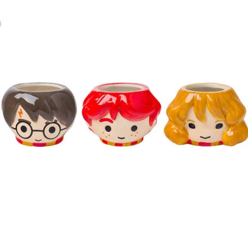 Harry Potter Ceramic Sculpted Mini Cup Set Of 3 Featuring Harry, Hermione, Ron -Hario Store HP1501KA