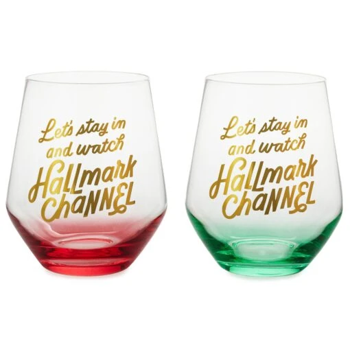 Hallmark Channel Let's Stay In Stemless Wine Glasses, Set Of 2 -Hario Store Hallmark Channel Lets Stay In Stemless Wine Glass Bundle 1XKT3384 01