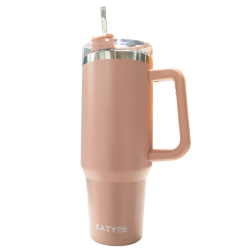 40 Oz. Peach Katydid Stainless Steel Tumbler With Handle And Straw -Hario Store KDC TUMB 01 PCH