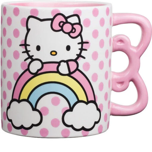 Hello Kitty Rainbow Pink Dots 20 Oz Mug With Sculpted Handle -Hario Store KTY328E5 1