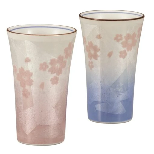 Kutani Ware Porcelain Paired Sakura Tumblers Gindami -Hario Store KutaniWarePorcelainPairedSakuraTumblersGindamiK7 1087