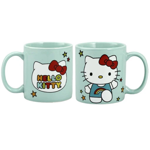 Hello Kitty Stars And Rainbow 14 Oz. Aqua Blue Ceramic Mug -Hario Store MU8 BS7 HKC