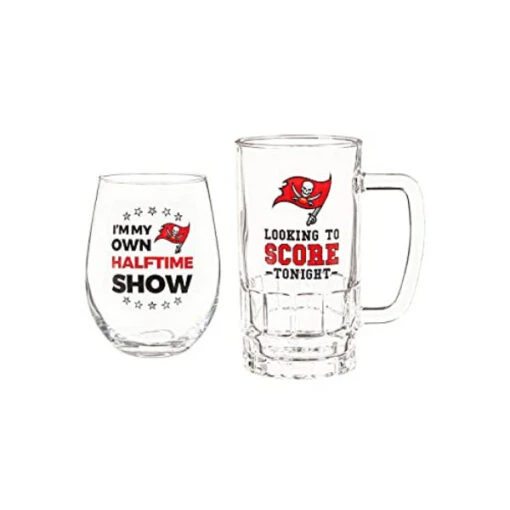 NFL® Tampa Bay Buccaneers Stemless 17 Oz. Wine Glass & 16 Oz. Beer Mug Set -Hario Store P3843829