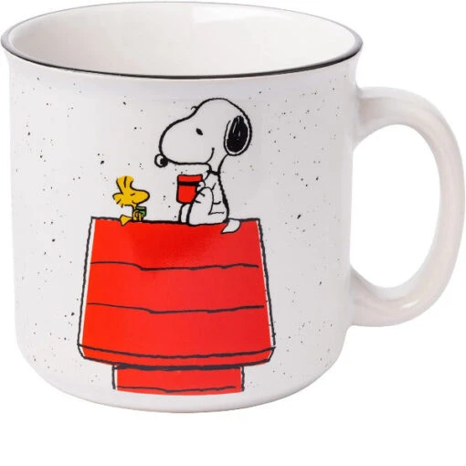 Peanuts Snoopy And Woodstock On Dog House 20 Oz. Ceramic Camper Mug -Hario Store PEA524E1