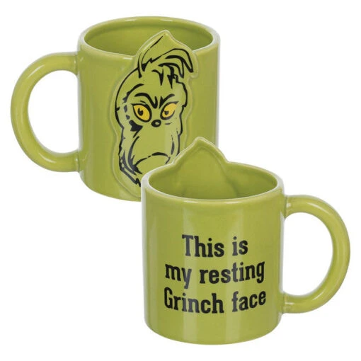 Dr. Seuss This Is My Resting Grinch Face 20 Oz. Bas Relief Ceramic Mug -Hario Store VU8 CALGRI