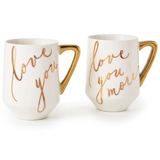 Hallmark Love You And Love You More Mugs, Set Of 2 -Hario Store White and Gold Love You and Love You More Mugs 1ERL1147 01