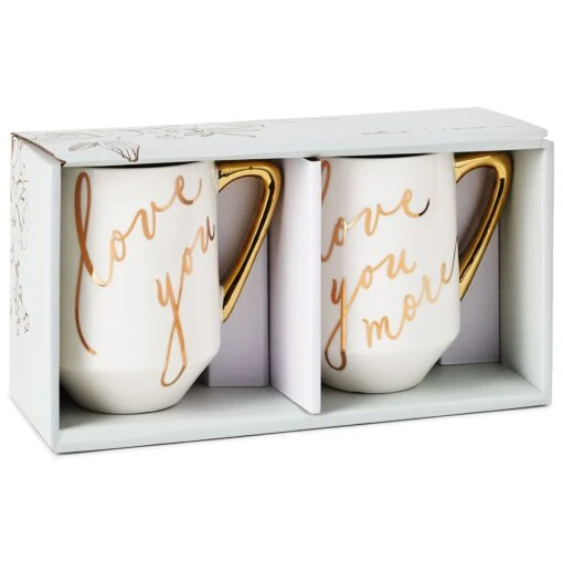 Hallmark Love You And Love You More Mugs, Set Of 2 -Hario Store White and Gold Love You and Love You More Mugs 1ERL1147 02