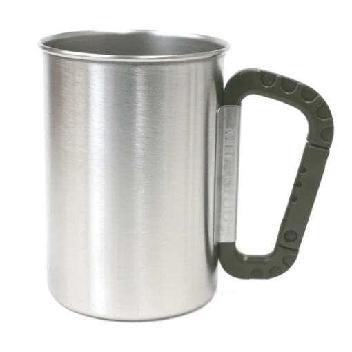 Takeda Stainless Steel Mug With Plastic Karabiner Handle -Hario Store takeda stainless steel mug with plastic karabiner handle 2 colours grey mugs 27745813903